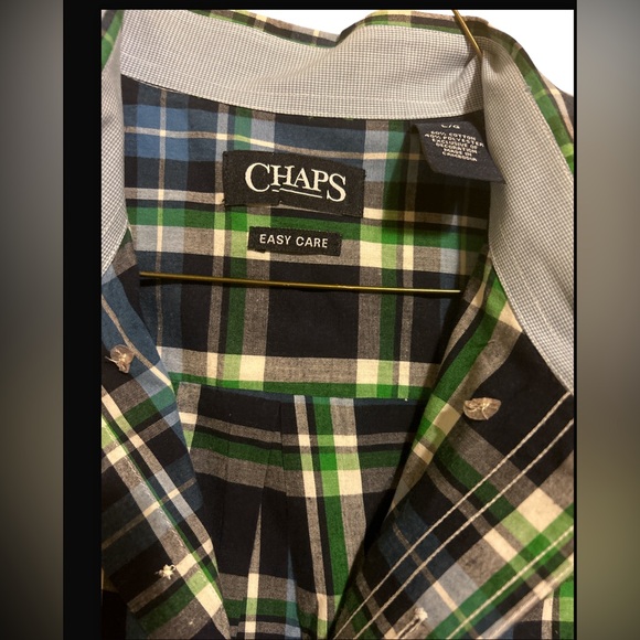 Chap's Men's  Large Shirt Long Sleeved Blue Plaid Easy Care Good Condition NOTE - Picture 4 of 8